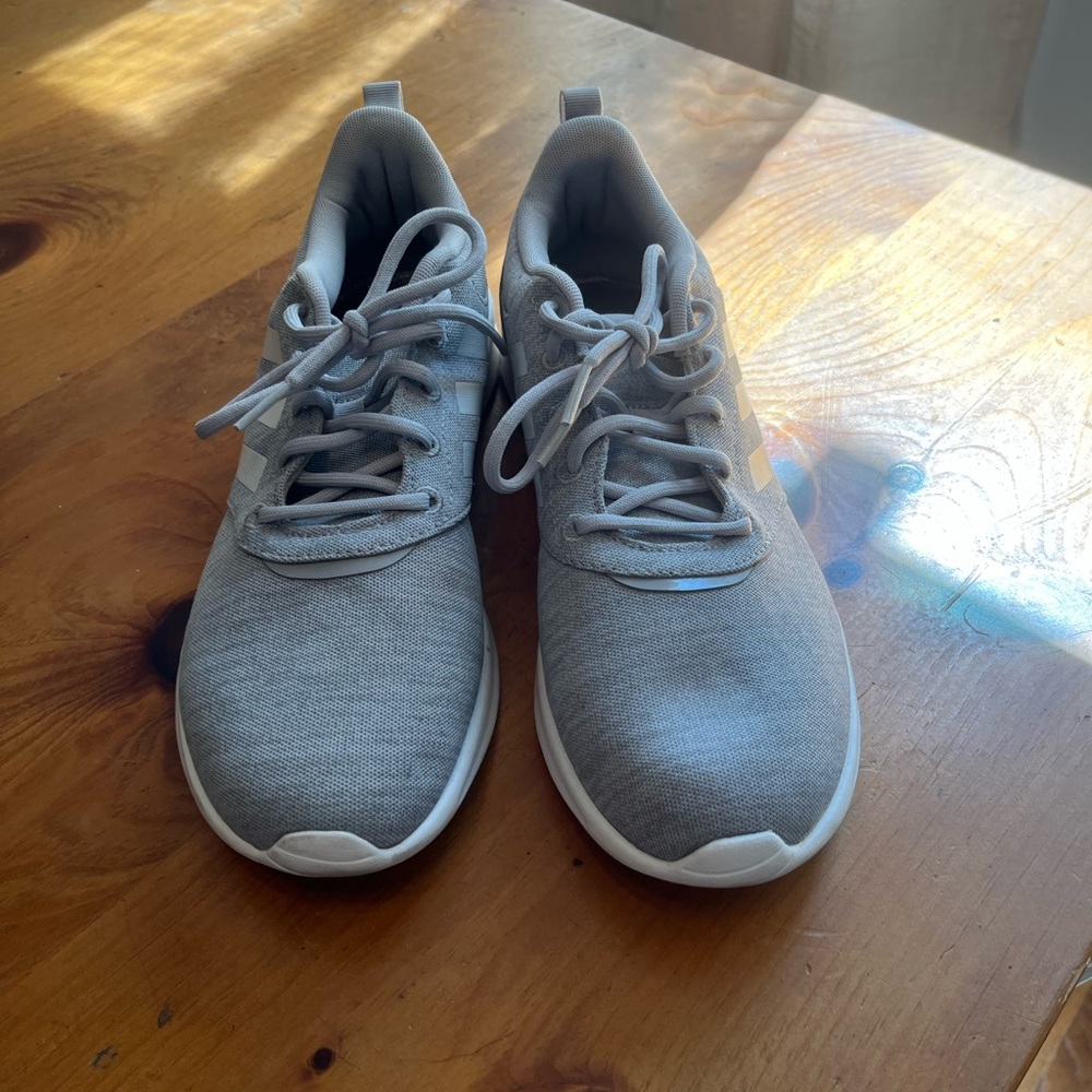 gray adidas tennis shoes, size 9.5, worn two times